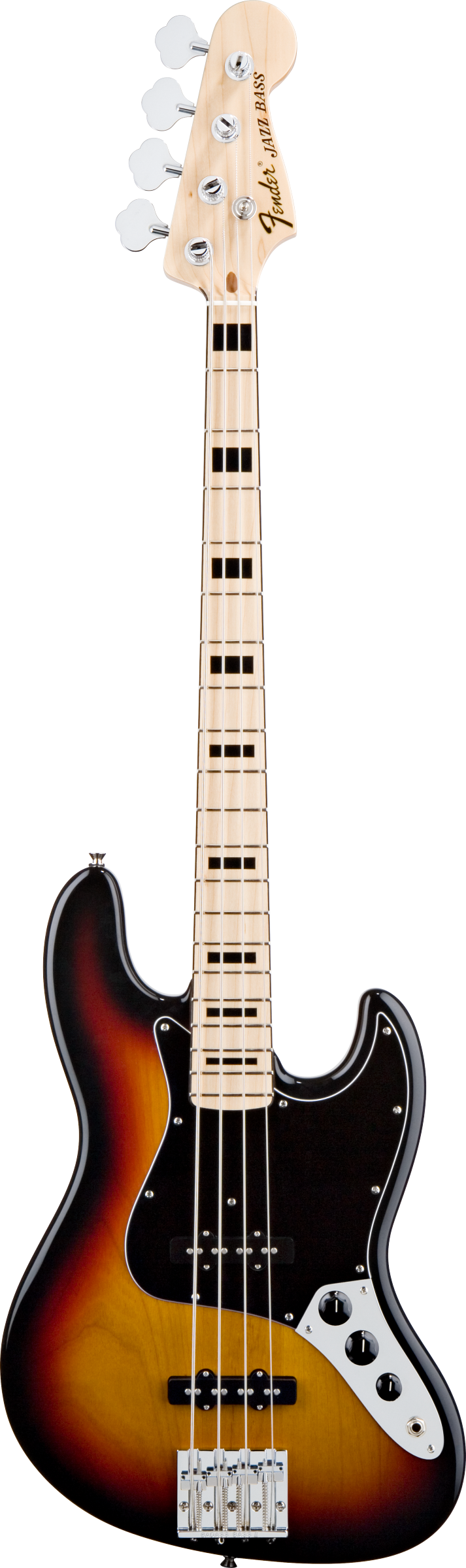 Full frontal of Fender Geddy Lee Jazz Bass MP 3-Color Sunburst.