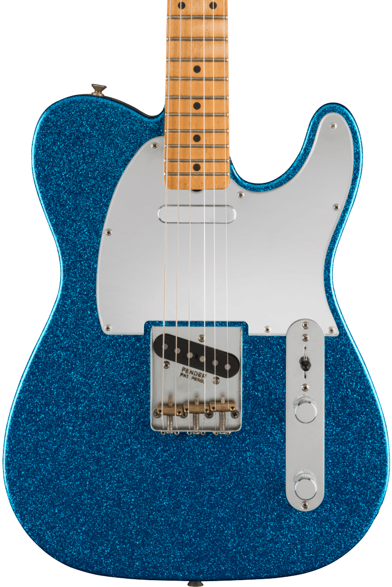 Front of Fender J Mascis Telecaster MP Bottle Rocket Blue Flake.