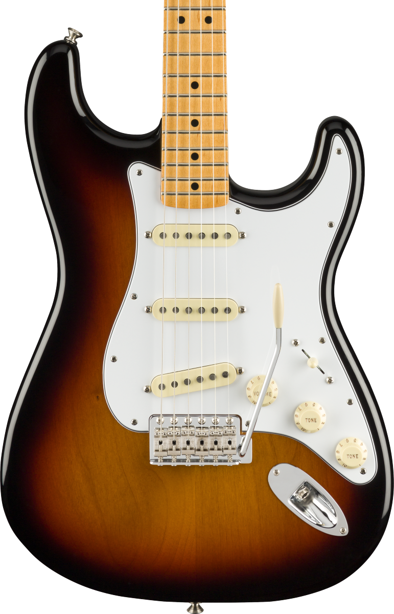 Front of Fender Jimi Hendrix Stratocaster Maple Fingerboard 3-Color Sunburst.