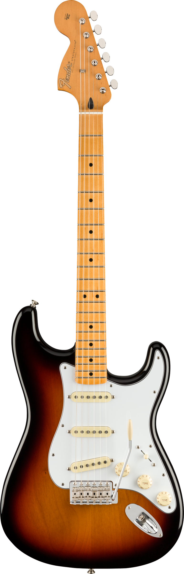 Full frontal of Fender Jimi Hendrix Stratocaster Maple Fingerboard 3-Color Sunburst.