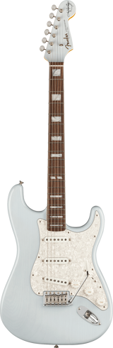 Full frontal of Fender Kenny Wayne Shepherd Stratocaster RW Transparent Faded Sonic Blue.