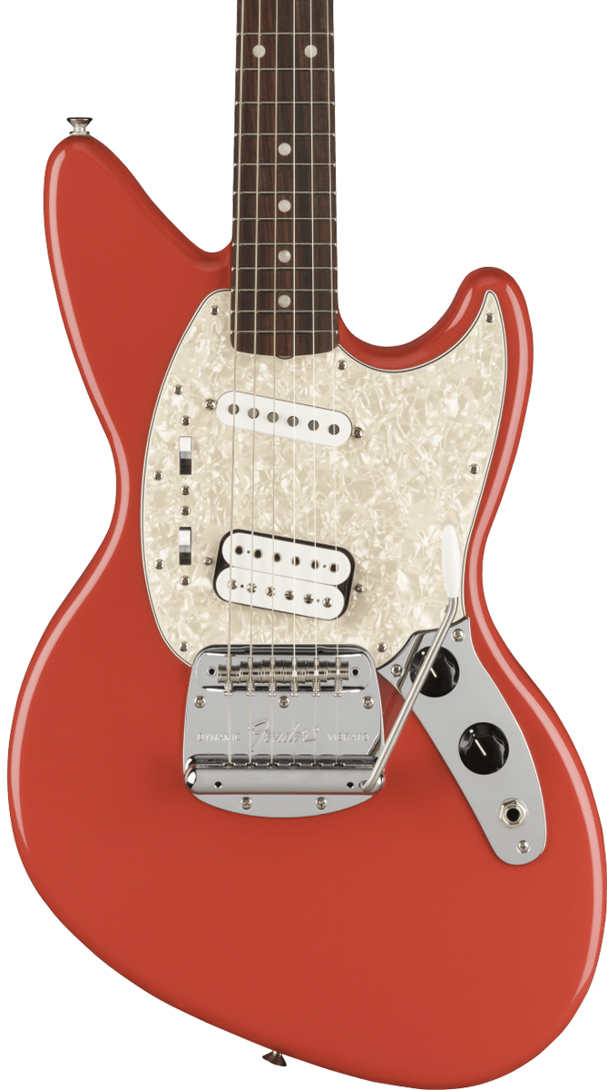 Front of Fender Kurt Cobain Jag-Stang RW Fiesta Red.