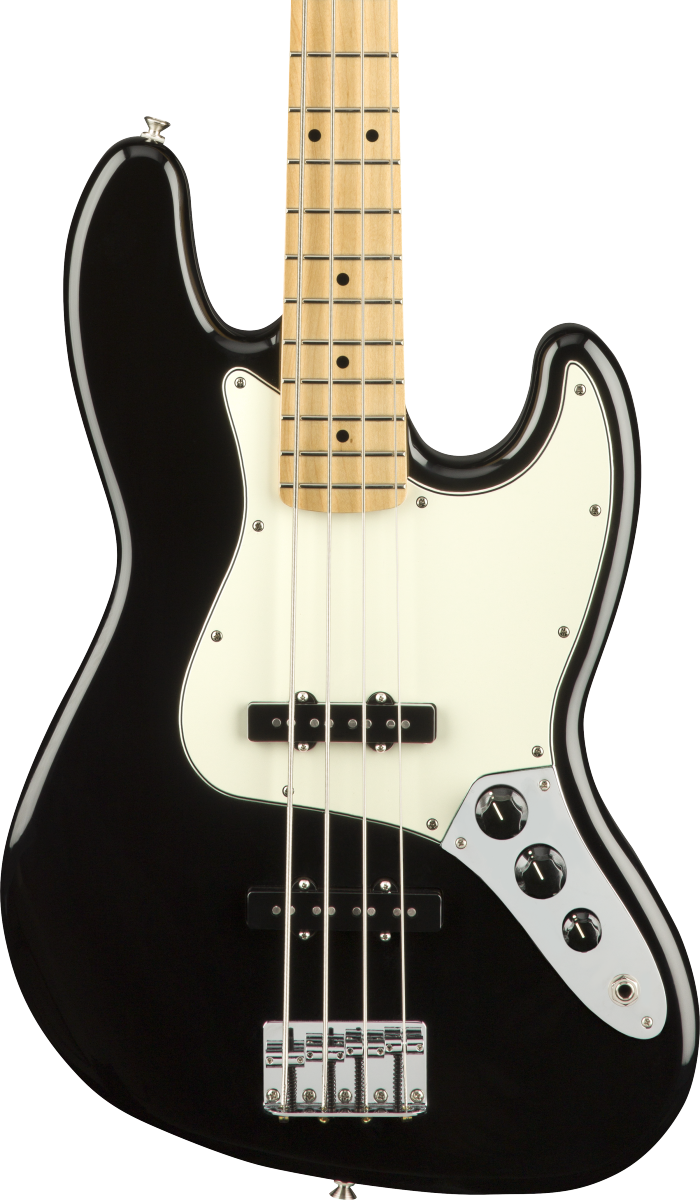 Front of Fender Player Jazz Bass Maple Fingerboard Black.