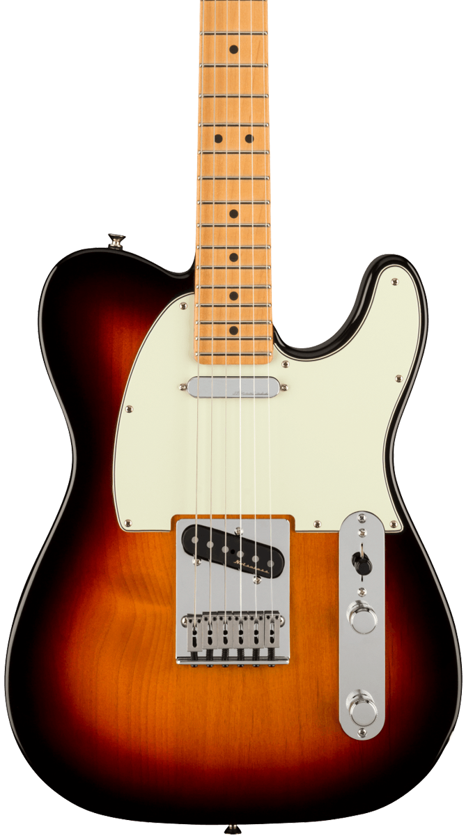 Front of Fender Player Plus Telecaster MP 3-Color Sunburst.