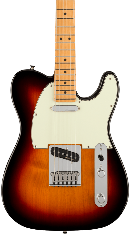 Front of Fender Player Plus Telecaster MP 3-Color Sunburst.
