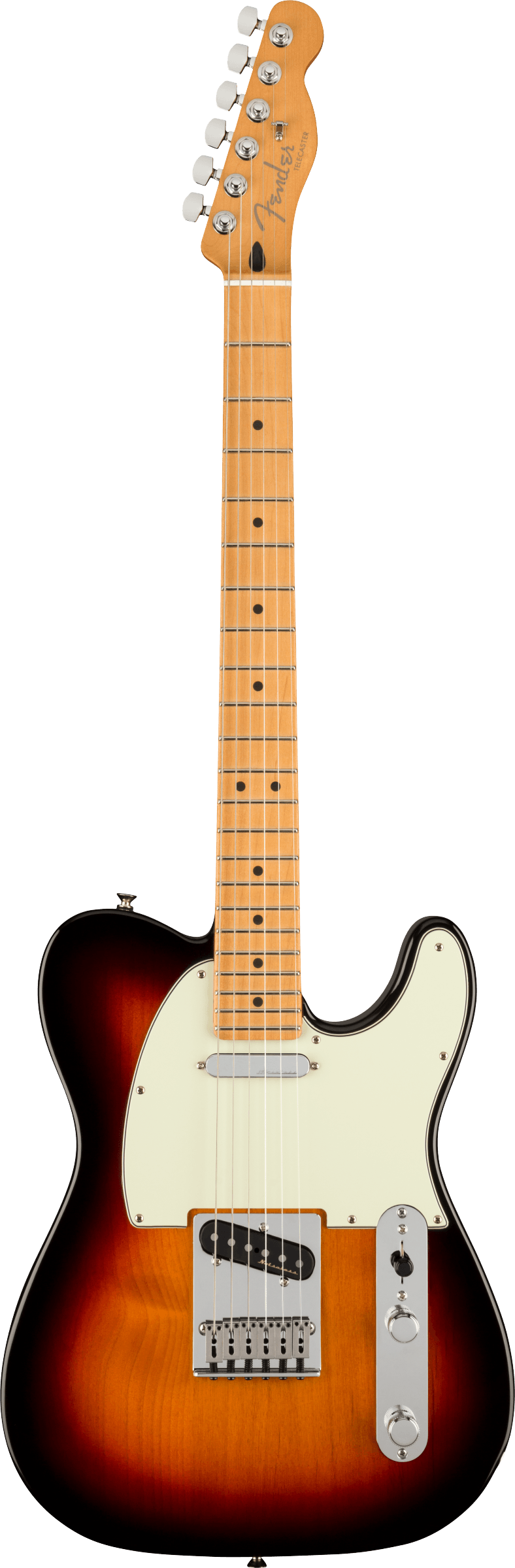 Full frontal of Fender Player Plus Telecaster MP 3-Color Sunburst.