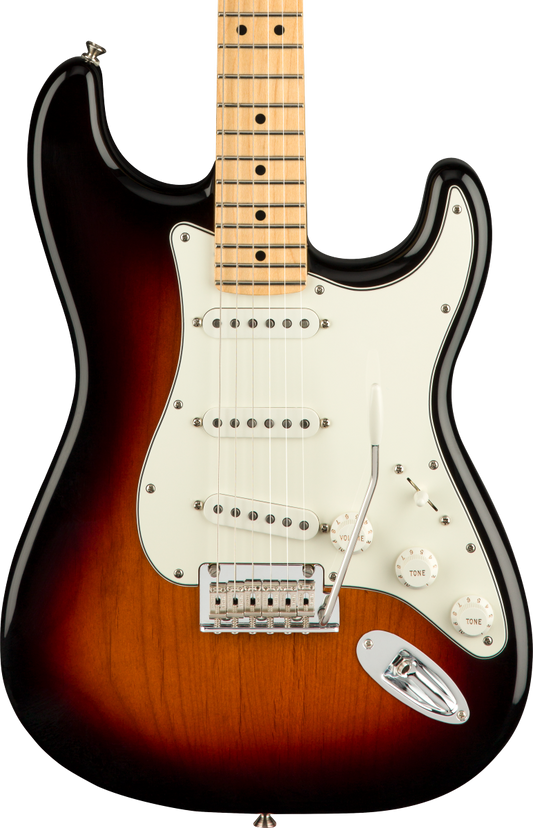 Front of Fender Player Stratocaster MP 3-Color Sunburst.