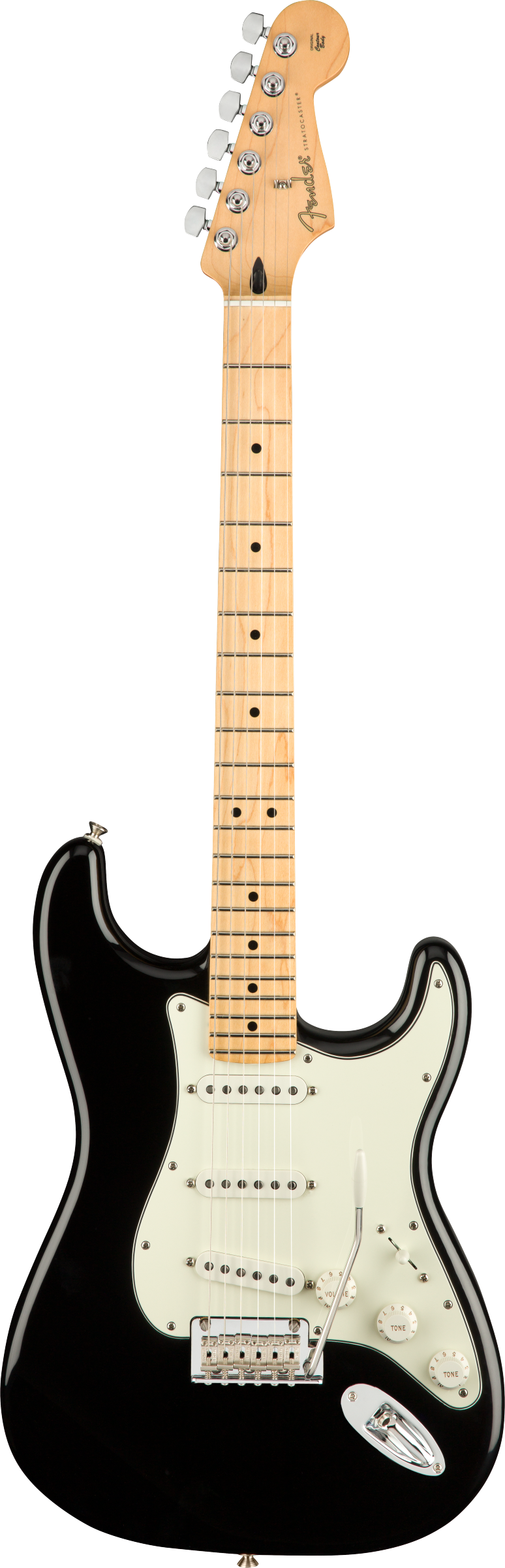 Full frontal of Fender Player Stratocaster MP Black.