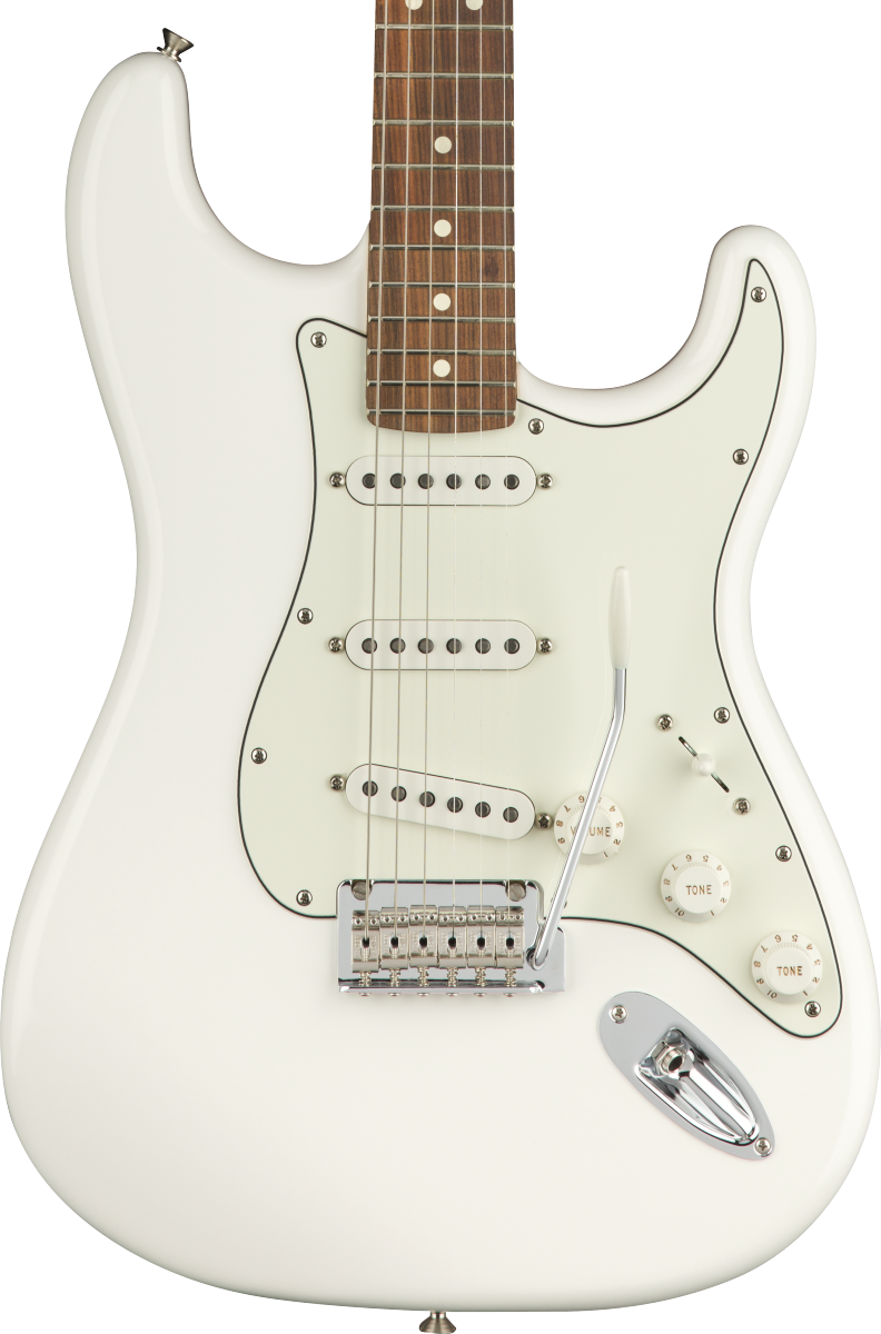 Front of Fender Player Stratocaster PF Polar White.