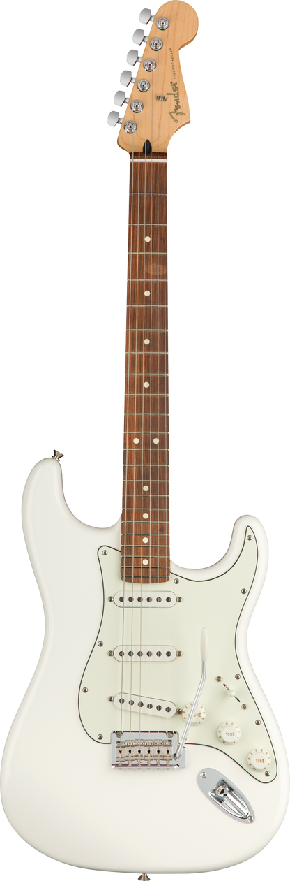 Full frontal of Fender Player Stratocaster PF Polar White.