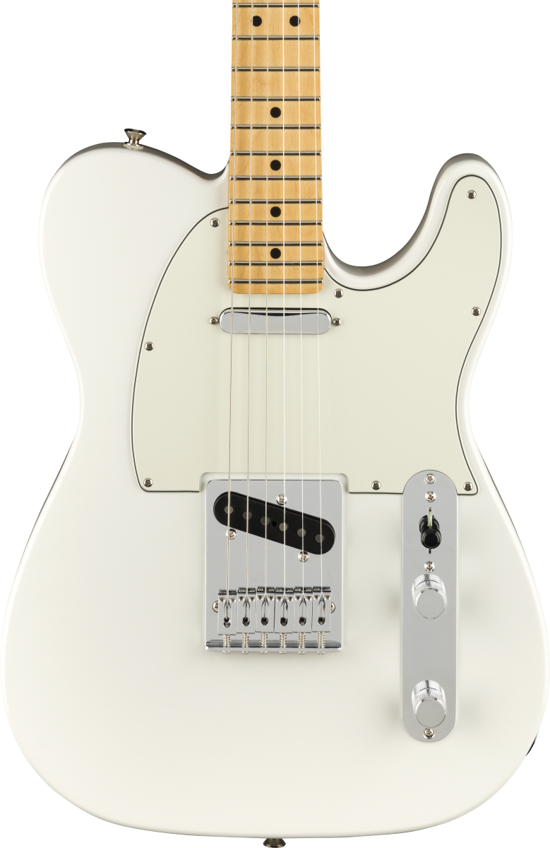 Front of Fender Player Telecaster MP Polar White.