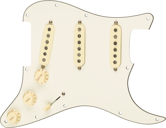 Front of Fender Pre-Wired Strat Pickguard Custom Shop Custom '69 SSS Parchment 11 Hole.
