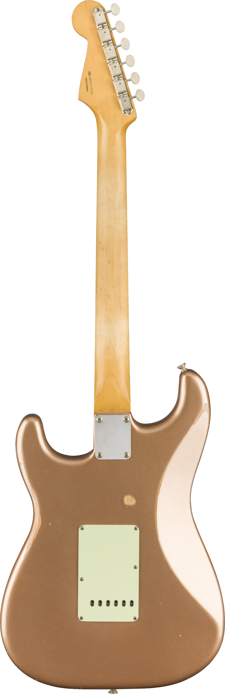 Back of Fender Vintera Road Worn 60s Stratocaster Pau Ferro Fingerboard Firemist Gold.