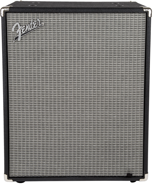 Front of Fender Rumble 210 Cabinet 2x10 Black/Silver.