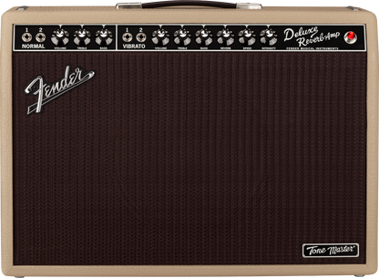 Front of Fender Tone Master Deluxe Reverb Blonde 120V.