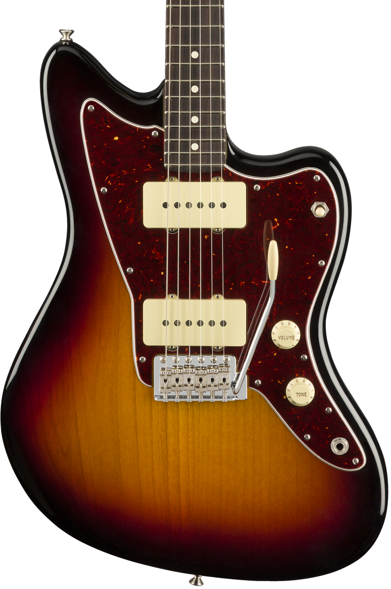 Front of Fender American Performer Jazzmaster RW 3-Color Sunburst.