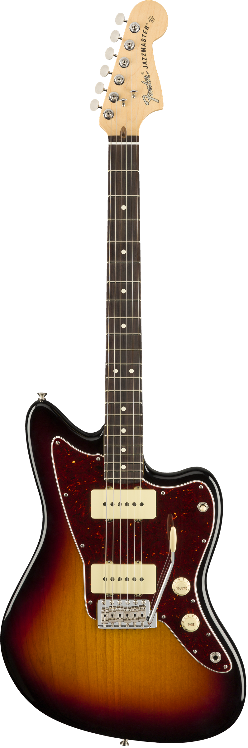 Full frontal of Fender American Performer Jazzmaster RW 3-Color Sunburst.