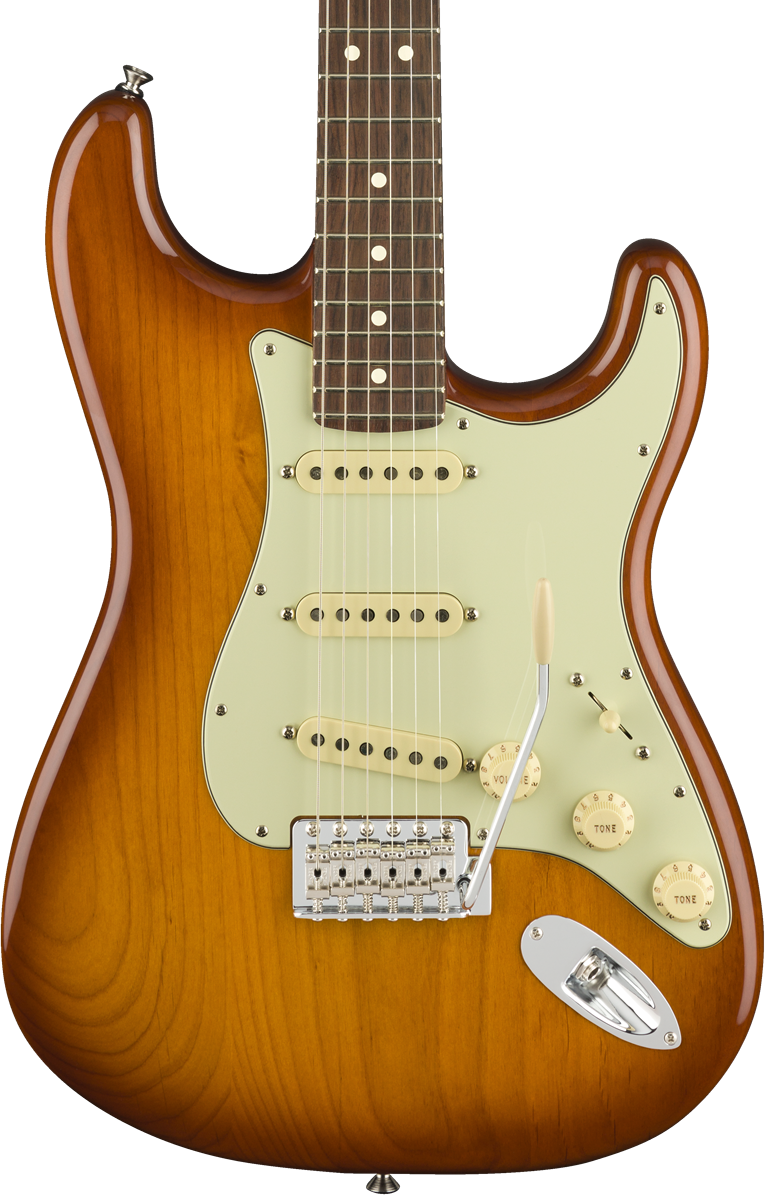Front of Fender American Performer Stratocaster RW Honey Burst.