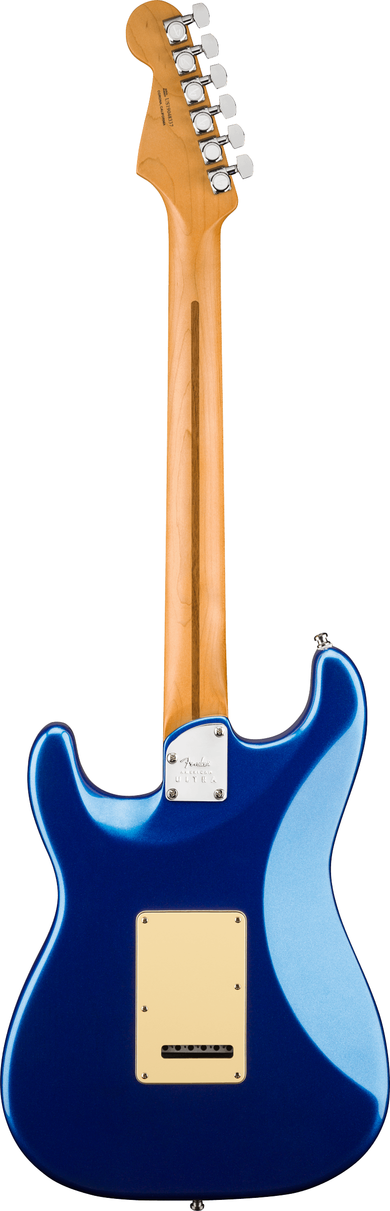 Back of Fender Stratocaster electric guitar in Cobra Blue Tone Shop Guitars Dallas FW Texas