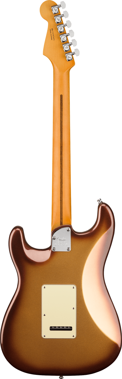Back of Fender American Ultra Stratocaster MP Mocha Burst.