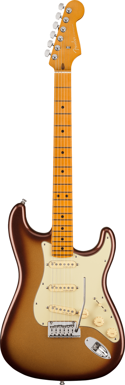 Full frontal of Fender American Ultra Stratocaster MP Mocha Burst.