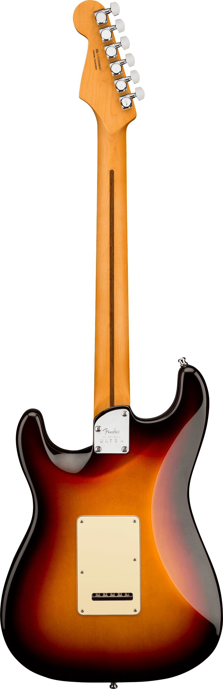 Back of Fender American Ultra Stratocaster RW Ultraburst.