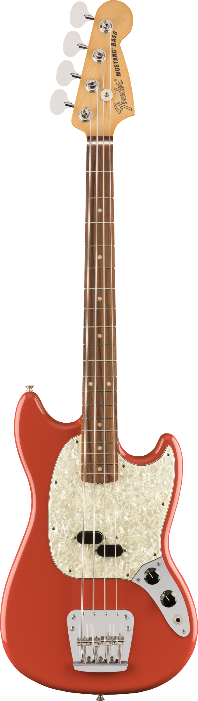 Full frontal of Fender Vintera 60s Mustang Bass PF Fiesta Red.