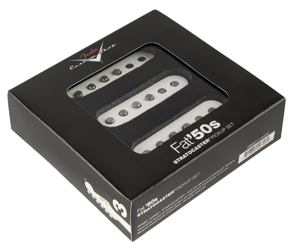 Front right angle of Fender Custom Shop Fat ’50s Stratocaster Pickups in packaging.