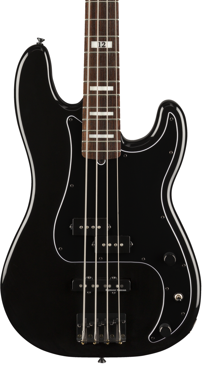 Front of Fender Duff McKagan Deluxe Precision Bass RW Black.