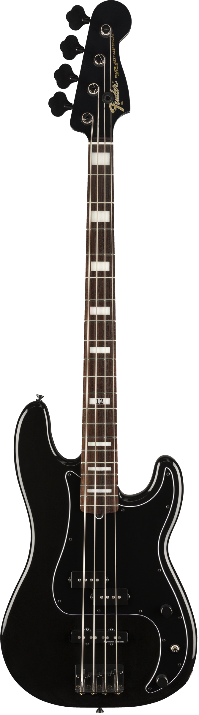 Full frontal of Fender Duff McKagan Deluxe Precision Bass RW Black.
