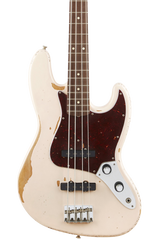Front of Fender Flea Signature Jazz Bass Road Worn RW Faded Shell Pink.