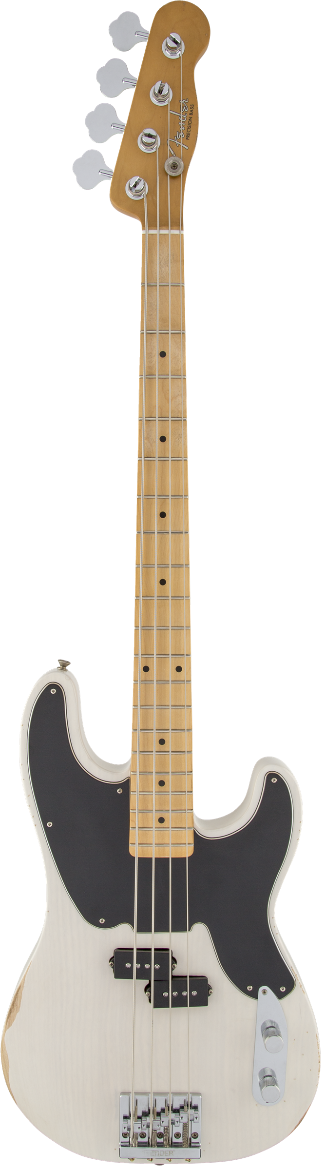Full frontal of Fender Mike Dirnt Road Worn Precision Bass Maple Fingerboard White Blonde.