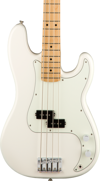 Front of Fender Player Precision Bass Maple Fingerboard Polar White.