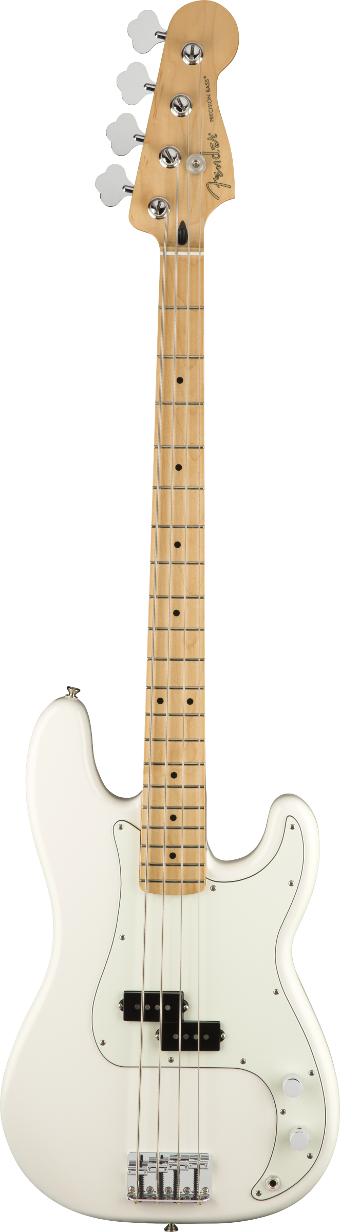Full frontal of Fender Player Precision Bass Maple Fingerboard Polar White.