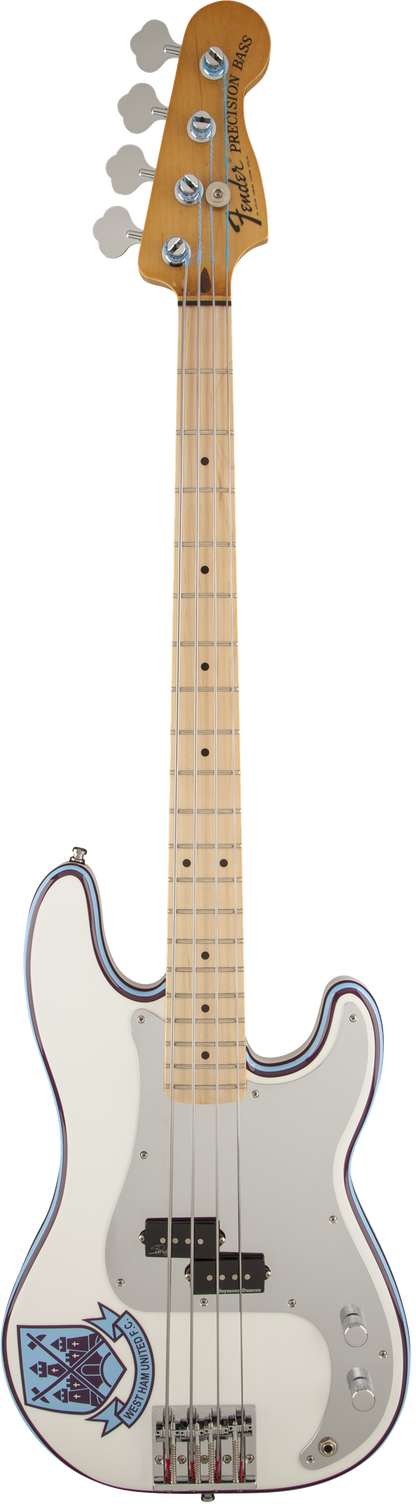 Full frontal of Fender Steve Harris P Bass Maple Oly White.