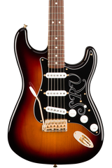 Front of Fender Stevie Ray Vaughan Stratocaster 3-Tone Sunburst.