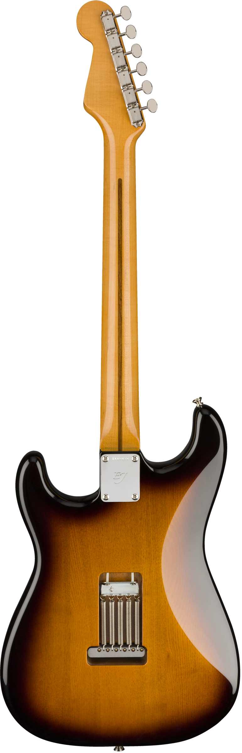 Back of Fender Stories Collection Eric Johnson 1954 “Virginia” Stratocaster 2-Color Sunburst.