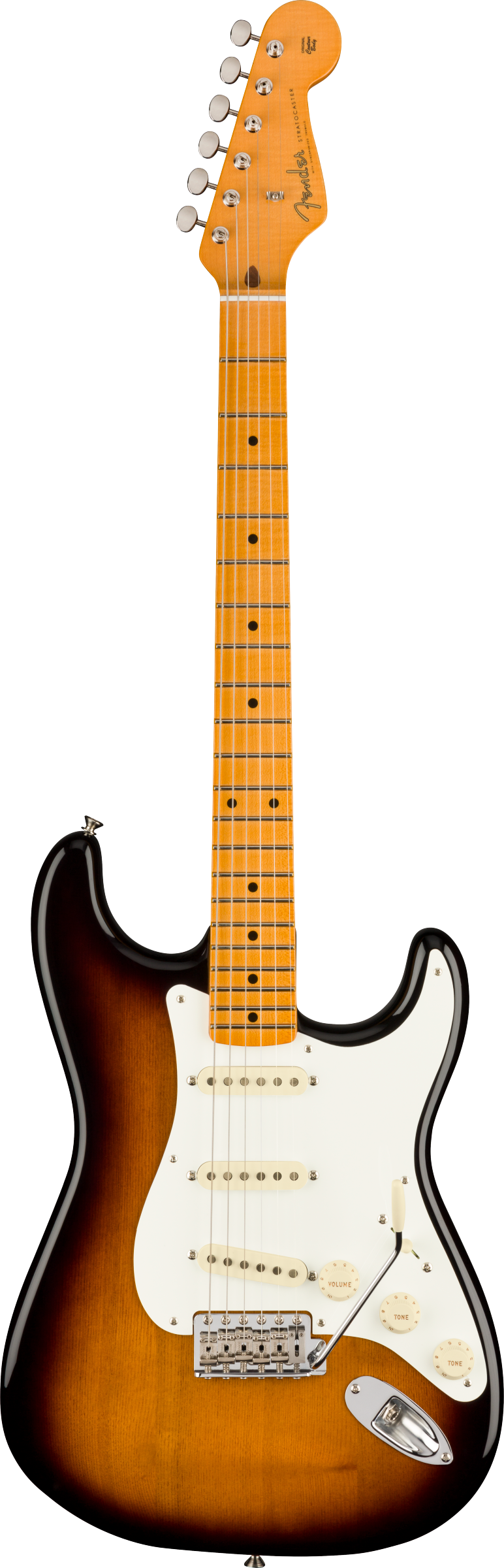 Full frontal of Fender Stories Collection Eric Johnson 1954 “Virginia” Stratocaster 2-Color Sunburst.
