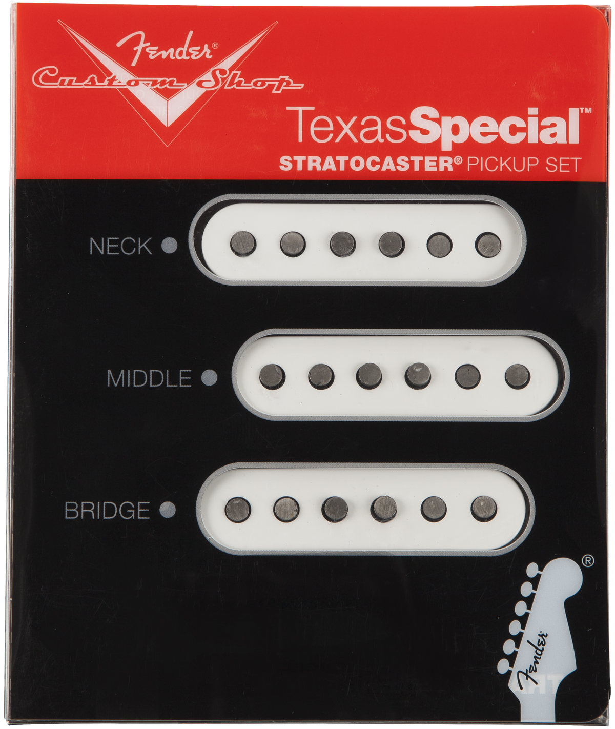 Front of Fender Texas Special Strat pickups Set of 3 packaging.