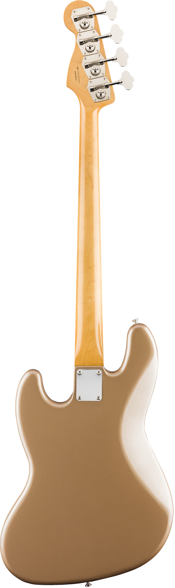 Back of Open Box Fender Vintera 60s Jazz Bass Firemist Gold.
