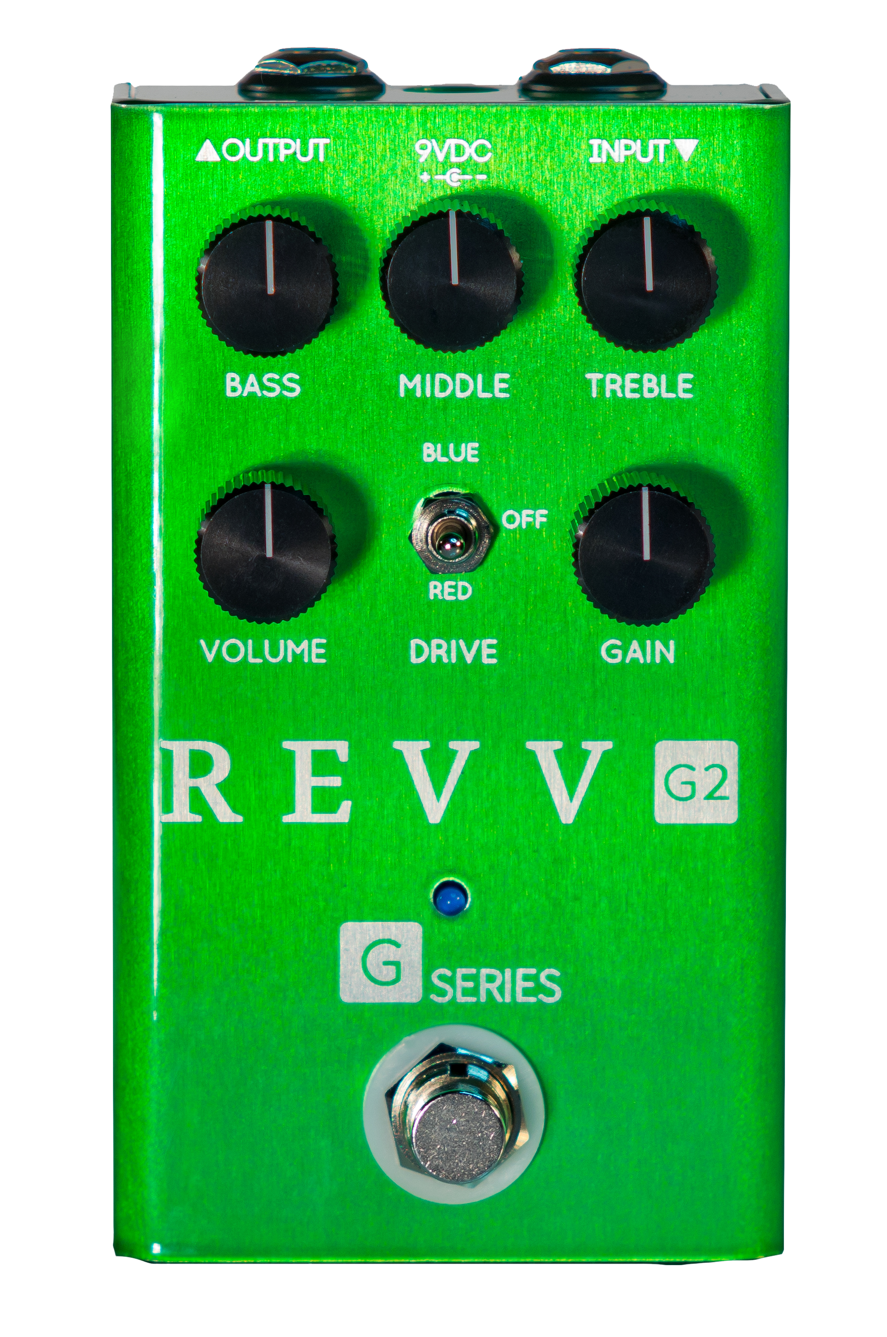Top down of Revv G2 Preamp/Overdrive/Distortion Green.