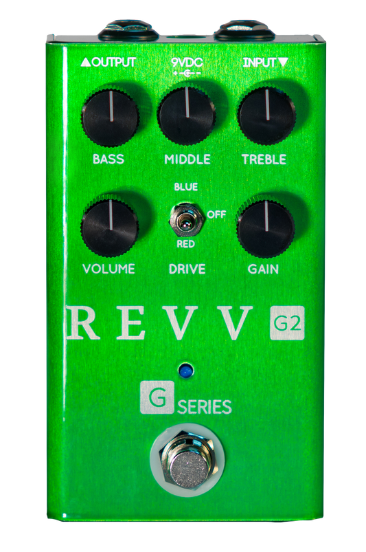 Top down of Revv G2 Preamp/Overdrive/Distortion Green.