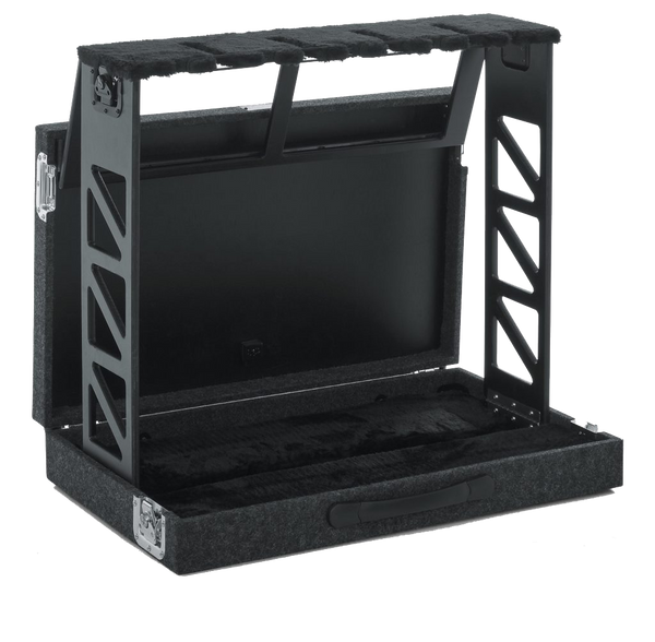Front left angle of Gator GTRSTD4 Rack Style guitar stand Folds into case.