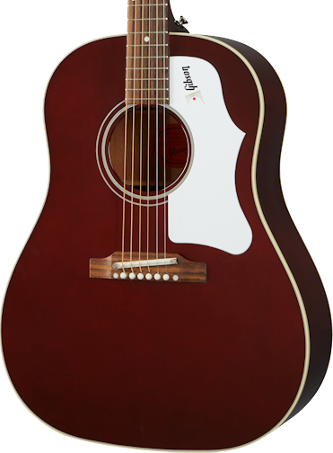 Front angle of Gibson 60's J-45 Original Wine Red.