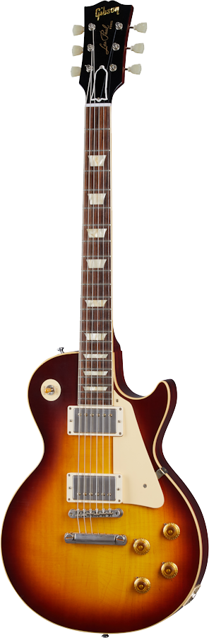 Full frontal of Gibson Custom Shop 1958 Les Paul Standard Reissue Murphy Lab Ultra Light Aged Bourbon Burst.