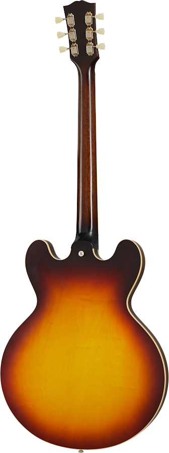 Back angle of Gibson Custom Shop 1959 ES-335 Reissue VOS Vintage Burst.