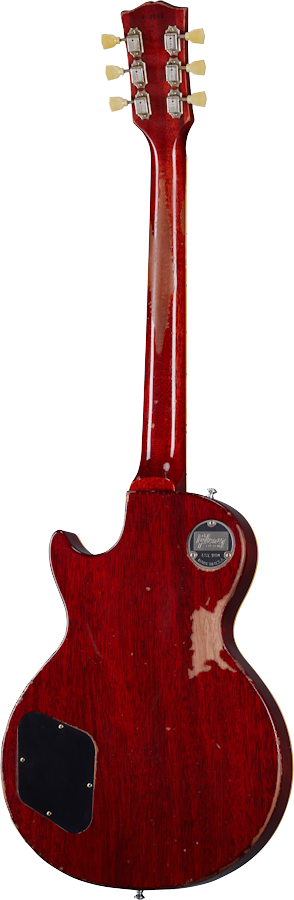 Full back of Gibson Custom Shop 1959 Les Paul Standard Reissue Murphy Lab Heavy Aged Golden Poppy Burst.