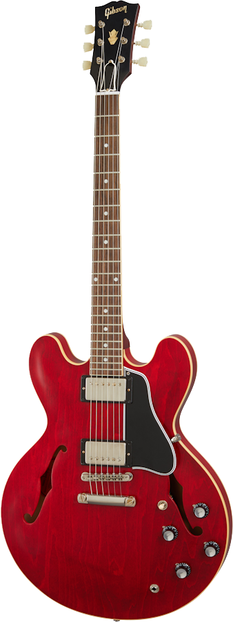 Full front angle of Gibson Custom Shop 1961 ES-335 Reissue VOS Sixties Cherry.
