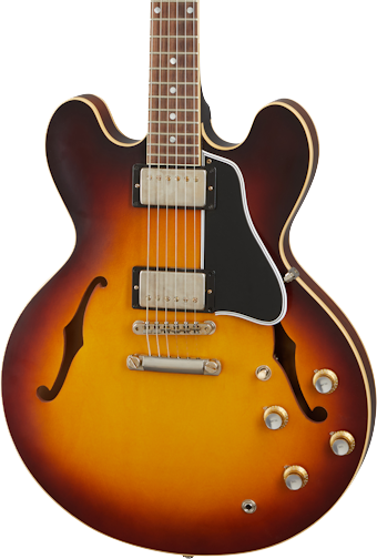 Front of Gibson Custom Shop 1961 ES-335 Reissue VOS Vintage Burst.