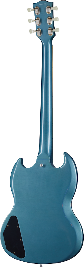 Full back of Gibson Custom Shop Murphy Lab 1964 SG Standard Reissue Pelham Blue w/ Maestro Light Aged.